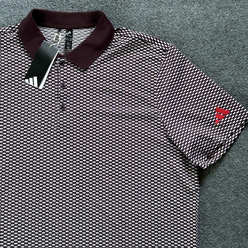 Adidas BTC TXR Polo Shirt Mens XL Red Aurora Ruby Geometric Golf Print